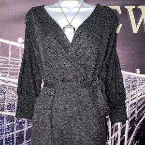 Open Back Wrap Sweater Dress/Charcoal